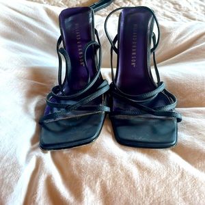 Black high heel sandals slip in gently worn size 7 elegant